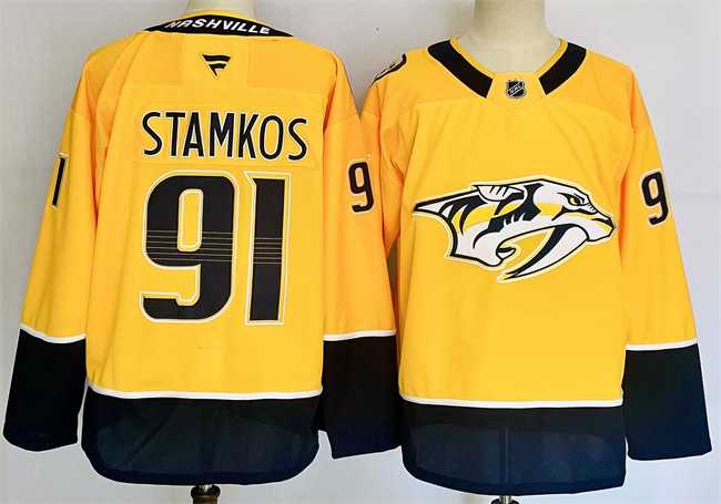 Mens Nashville Predators #91 Steven Stamkos Gold 2024-25 Home Stitched Hockey Jersey